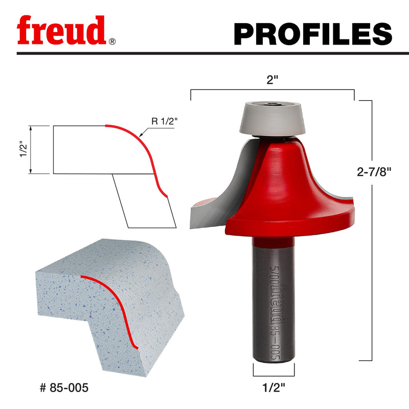 Freud 85-005: 1/2" Radius Ogee Bowl Bit with 1/2" shank, 2-7/8" overall length