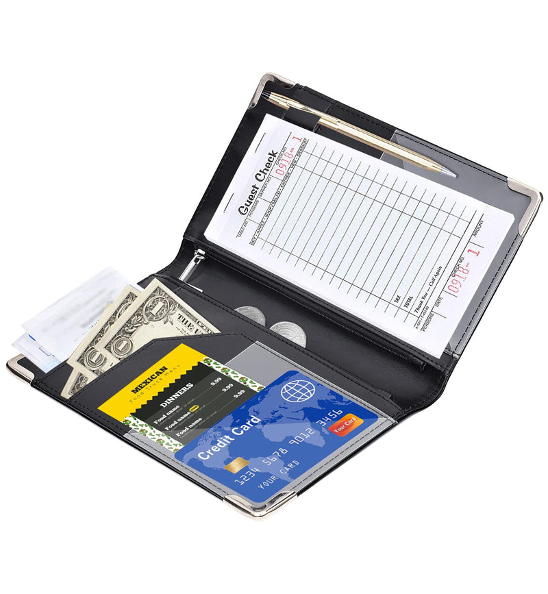 Server Books for Waitress - 5x9 Waiter Book Server Wallet with Zipper Pocket, Cute Waitress Book&Waitstaff Organizer with Money Pocket Fit Server Apron Black