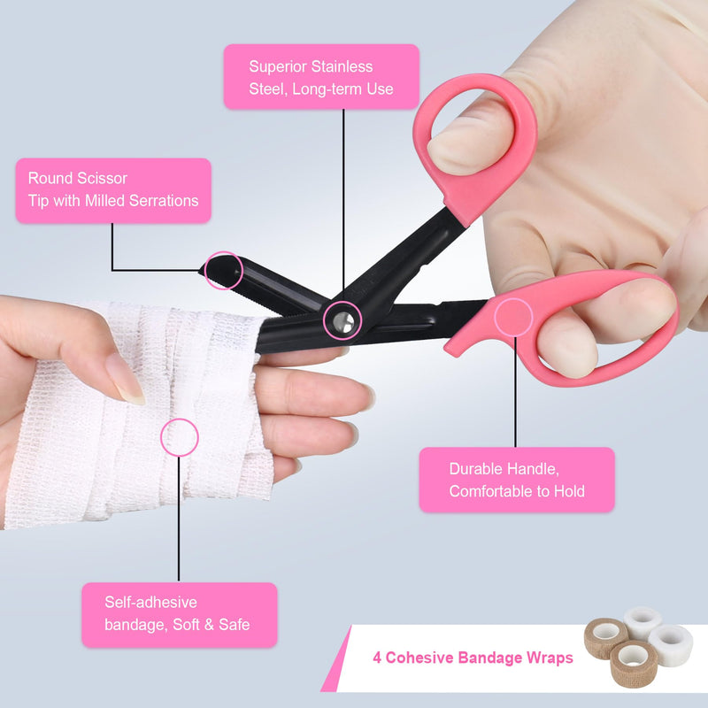 BOVKE Stethoscope Case Kit, 15 Pcs Tool Set Perfect Nurse Gift Include Stethoscope Case, Medical Scissor, Bandage Wraps, 2 Penlights with Batteries, Bandage Holder for Nurses, Pink