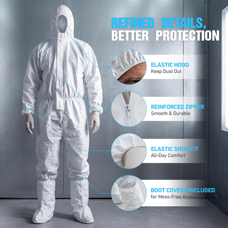 Disposable Hazmat Suit,with Hood & Boot Covers White Medium 2