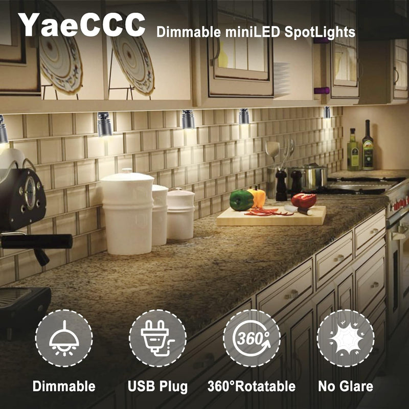 YaeCCC Dimmable LED Mini Spotlight Jewelry Showcase Display Lights Black Shell Surface Mount (Pack-6,Warm White 3000k) Pack-6,Warm White 3000k