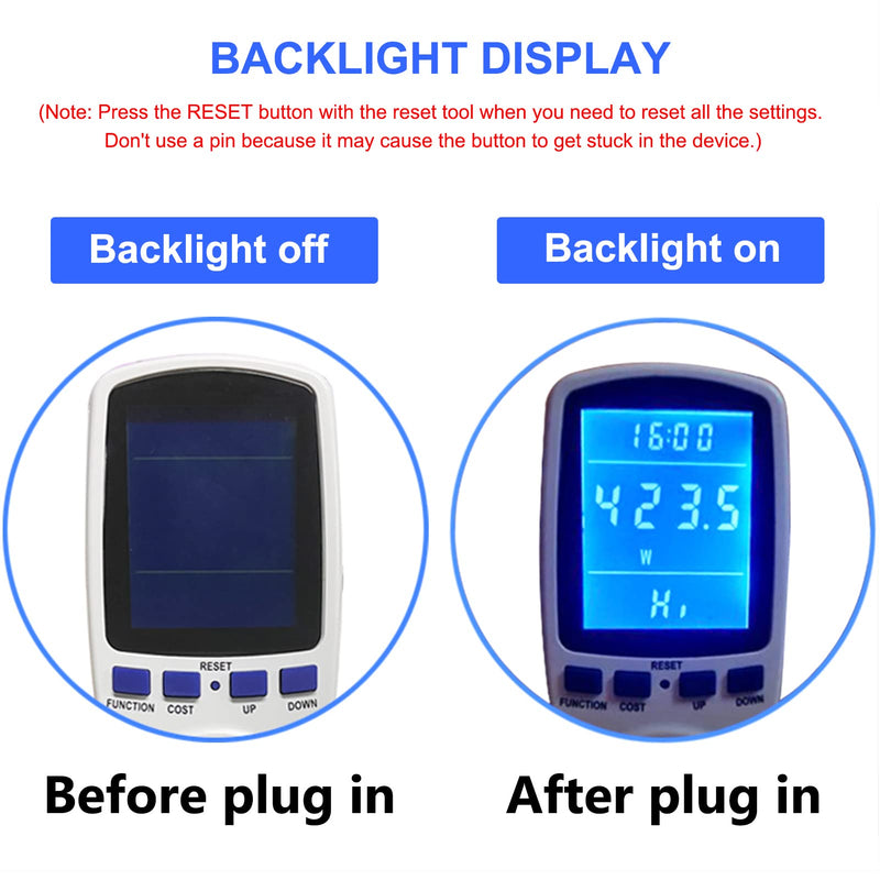 Upgraded Watt Power Meter Plug Home Electrical Usage Monitor Consumption, Energy Voltage Amps Kill Tester with Backlight, Overload Protection, 7 Modes Display 1 Pack White