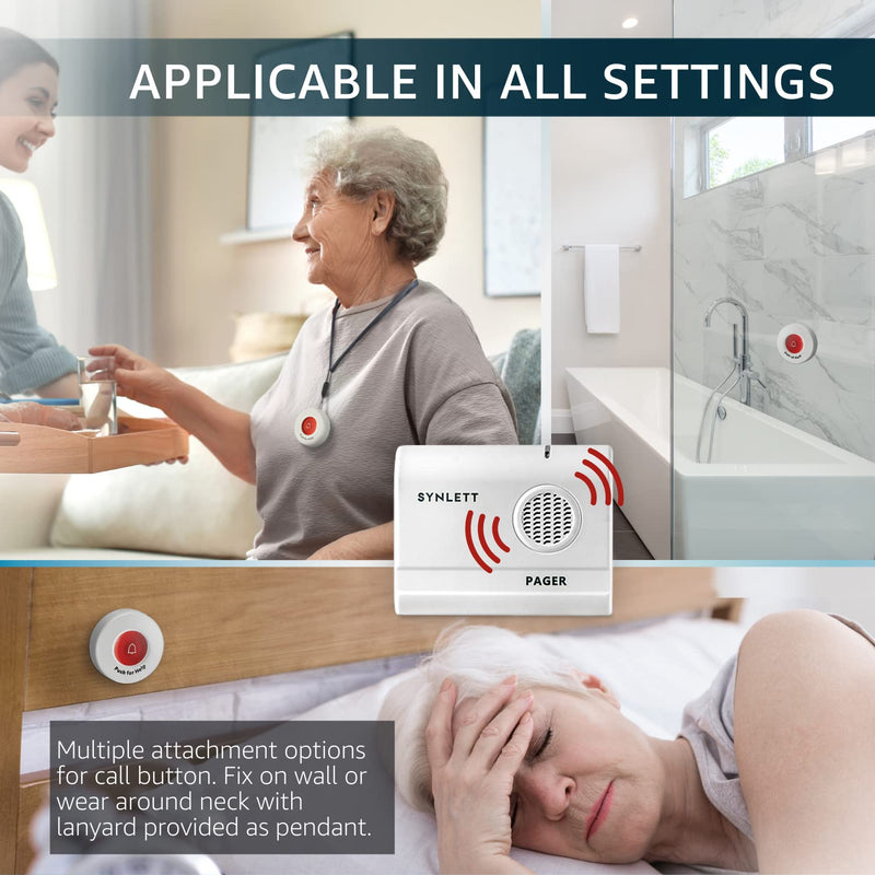 Caregiver Pager Wireless Nurse Call Buttons for Elderly Monitoring SOS Alert System Portable Alarm Call Bell for Nursing Home Care Seniors Patients Emergency 3 Call Buttons 1 Receiver