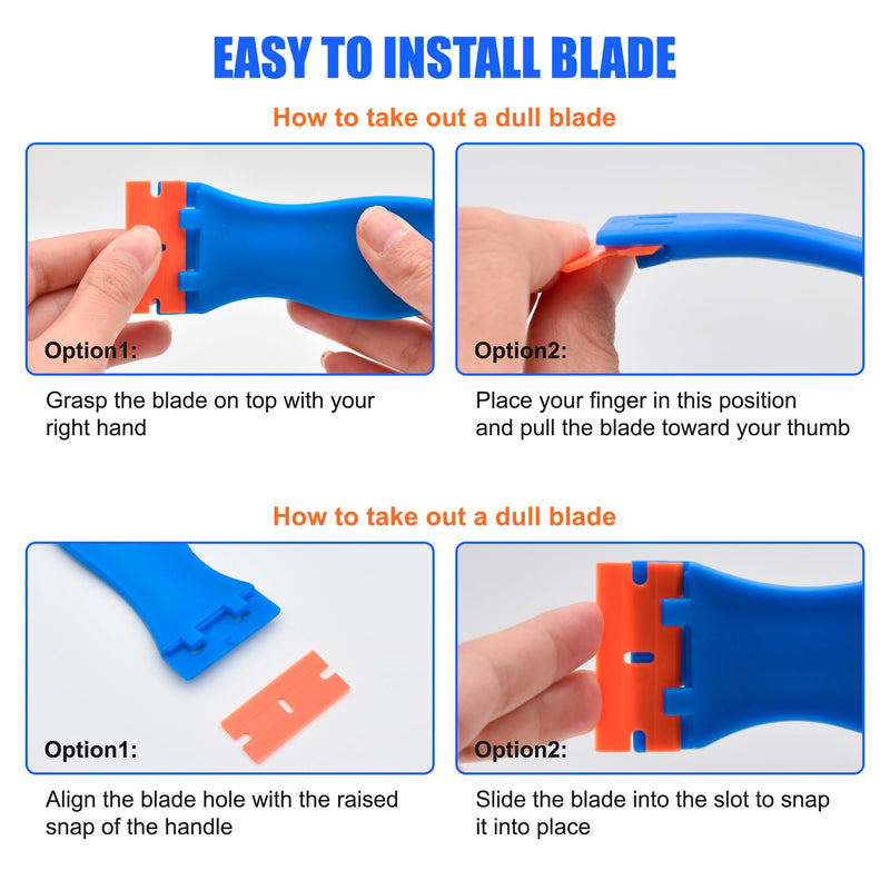2 Pcs Plastic Razor Blade Scraper and 12 Pcs Blades, Remove Label Decal Tool,Forwithout Scratches Plastic Razor Blade Scraper, Adhesive Remover for Kitchen Appliances,Stickers and Paints on Window 2+12PCS