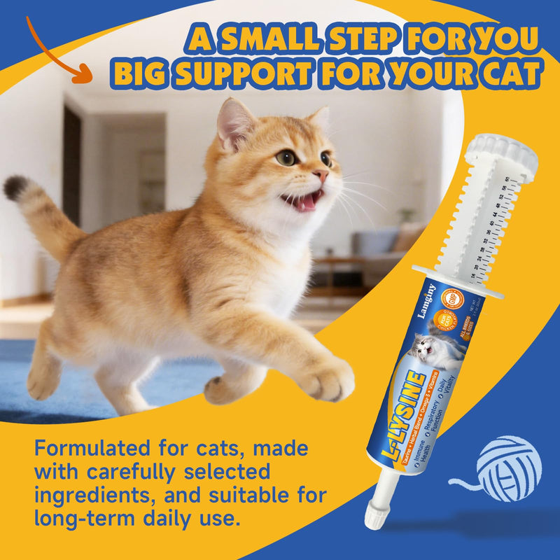 L-Lysine for Cats - Support Immune System, Respiratory & Eye Health - Cat Lysine Paste with Herbal Blends, Taurine, Omega-3, Vitamins - Reduces Sneezing, Runny Nose, Watery Eyes - 60ML, Chicken Flavor