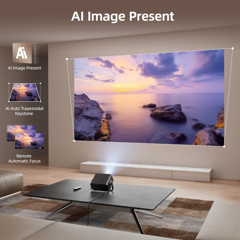 BKZ 2025 upgraded 360°Adjustable Dual Stand AI Auto Keystone Electric Focus Mini Portable Projector with Bluetooth 5.4, 1080P support Outdoor movie Projector compatible with HDMI/USB/Phone (Black) Black