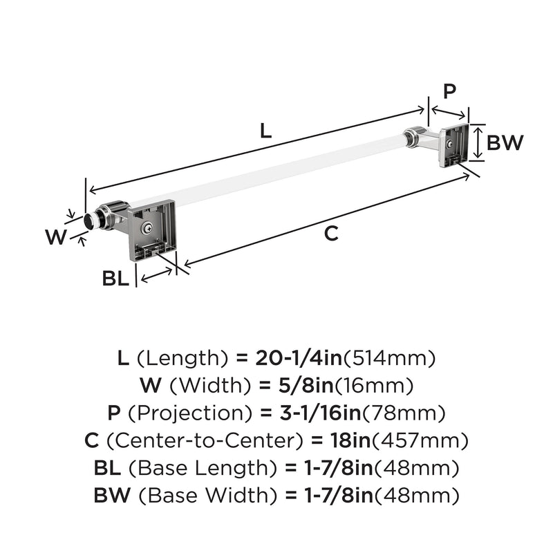 Amerock BH36063C26 | Clear/Chrome Towel Bar | 18 inch (457 mm) Center-to-Center Towel Rack | Glacio | Bathroom Towel Holder | Bathroom Hardware | Bath Accessories