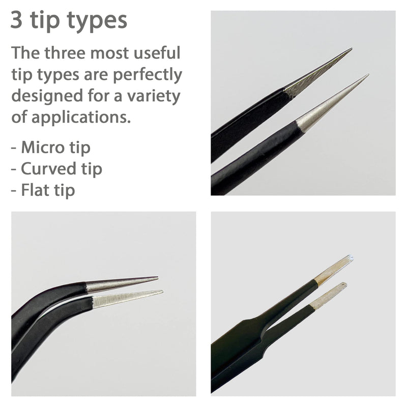 Precision Tweezers Set for Working with Small Parts, Anti-Static, Non-Magnetic, Acid-Proof, Anti-Corrosion, and Indispensable for Repair Electronics and Soldering