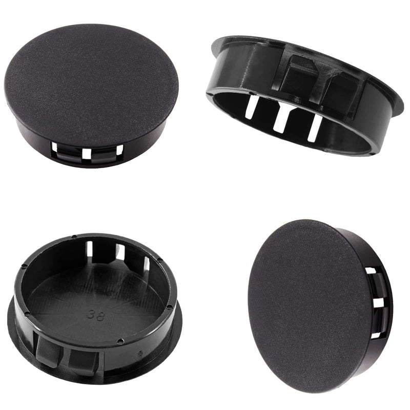 Bivethoi 25PCS Plastic Hole Plugs 38mm / 1-1/2 Inch Hole Cover, Black Flush Type Hole Plug Snap in Plastic Plugs, Pipe Post Hole Cap Tube Insert Plug Round End Cap Panel Plug for Chair Table Furniture