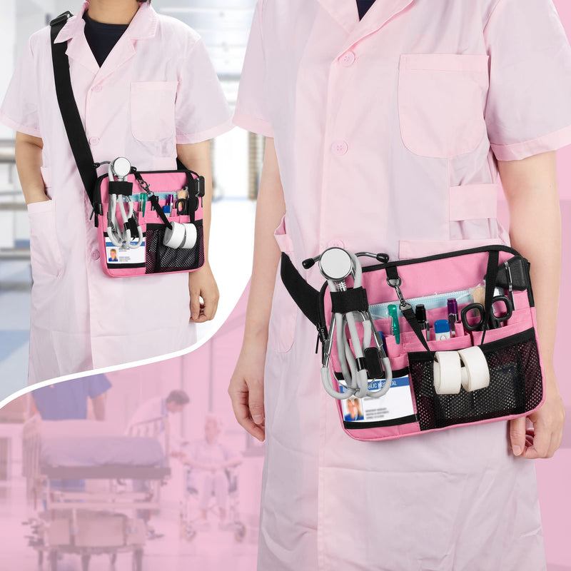 Damero Nurse Fanny Pack with Medical Gear Pockets, Nurse Waist Pouch Nurse Tool Belt with Tape Holder for Stethoscopes, Bandage Scissors and Other Medical Supplies, Pink