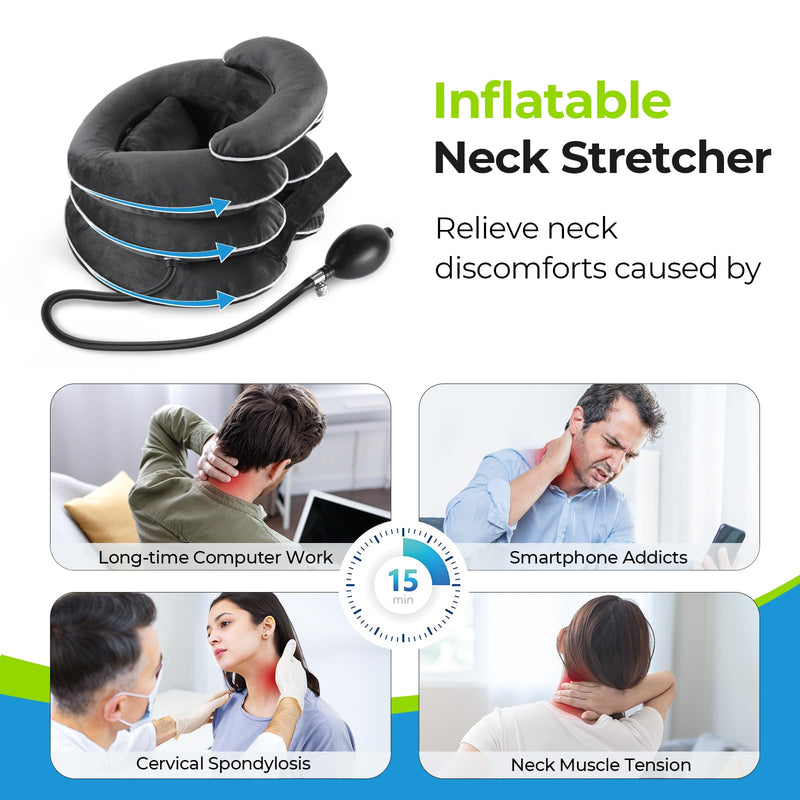 AUVON Ergonomic Cervical Neck Traction Device with Innovative Neck Decompression Design, Inflatable Neck Stretcher for Instant Neck Pain Relief, Neck Brace Pillow for Neck Support, Home Use