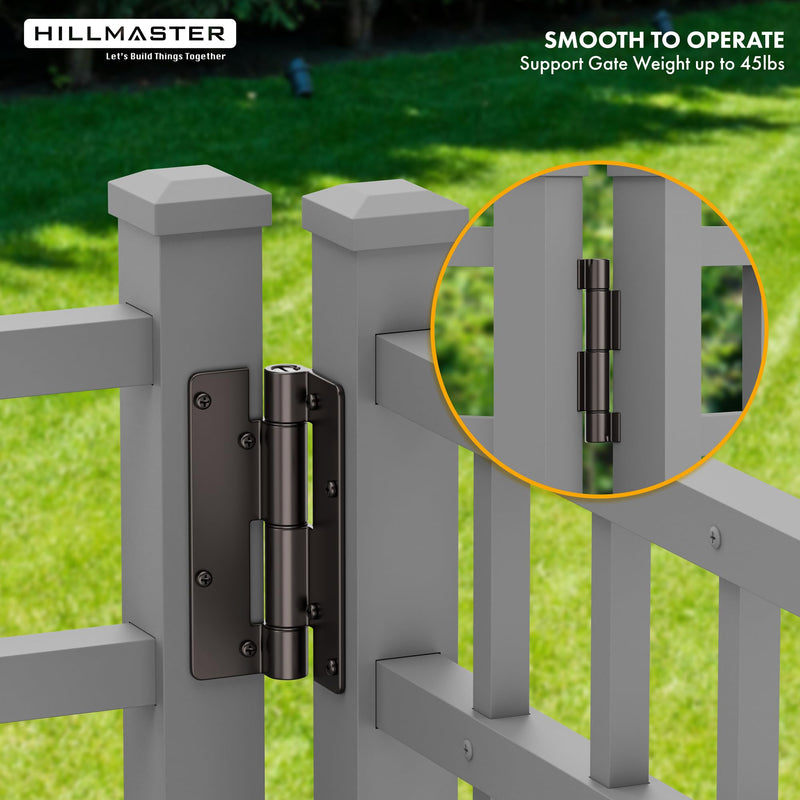 Self Closing Aluminum Gate Hinge for Metal Gates,5-3/4"Fence Door Hinges with Adjustable Tension for Vinyl&PVC Fence,Non-Legged Design Fence Hinges for Indoor Outdoor,Gate Hardware,2Pack,Satin Bronze Satin Bronze