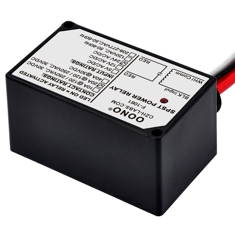 AC/DC 24V SPST 20Amp 250Vac/30Vdc Power Relay Module, Plastic Enclosure and Pre-Wired AC/DC 24V