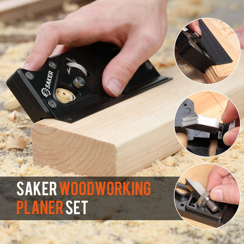 Saker Chamfer Plane-Woodworking Edge Corner Flattening Tool with Auxiliary Locator,Hand Chamfering Planer Suitable for Quick Edge Trimming of Wood (Combination upgrade-6 Cutter Heads, Black) Combination upgrade-6 Cutter Heads