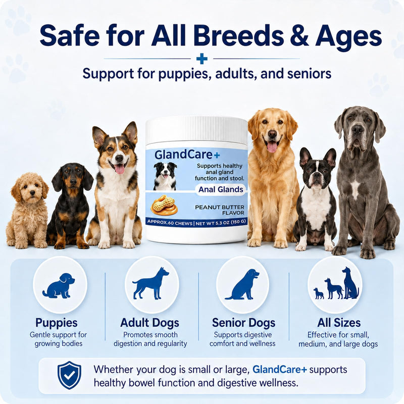 GlandCare+ Anal Gland Chews for Dogs - Pumpkin Seed, Psyllium Husk & Probiotics - Peanut Butter Flavor - Relieves Scooting & Odor - Digestive Health & Stool Support Supplement - 60 Count