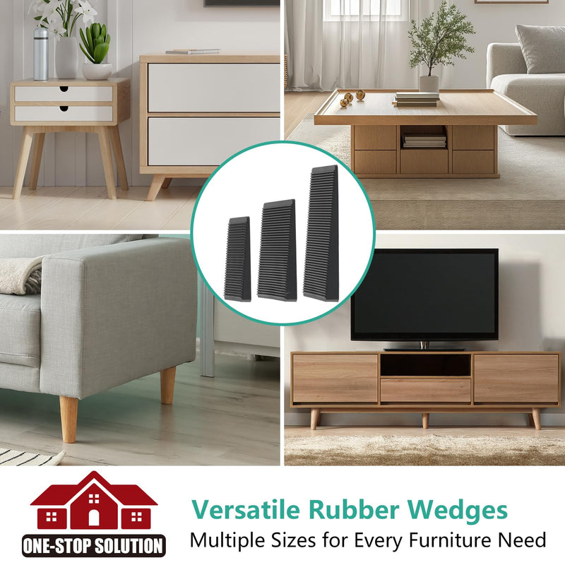 Furniture Leveler 12pcs Kit Size Variety | Multi-Purpose Rubber Shim for Leveling Feet Stable | Anti-Wobble Pad for Uneven Table, Dresser Leg, Toliet and More Furniture | Prevent from Wobbling 2.0*1.2*0.25inch Black-12pcs
