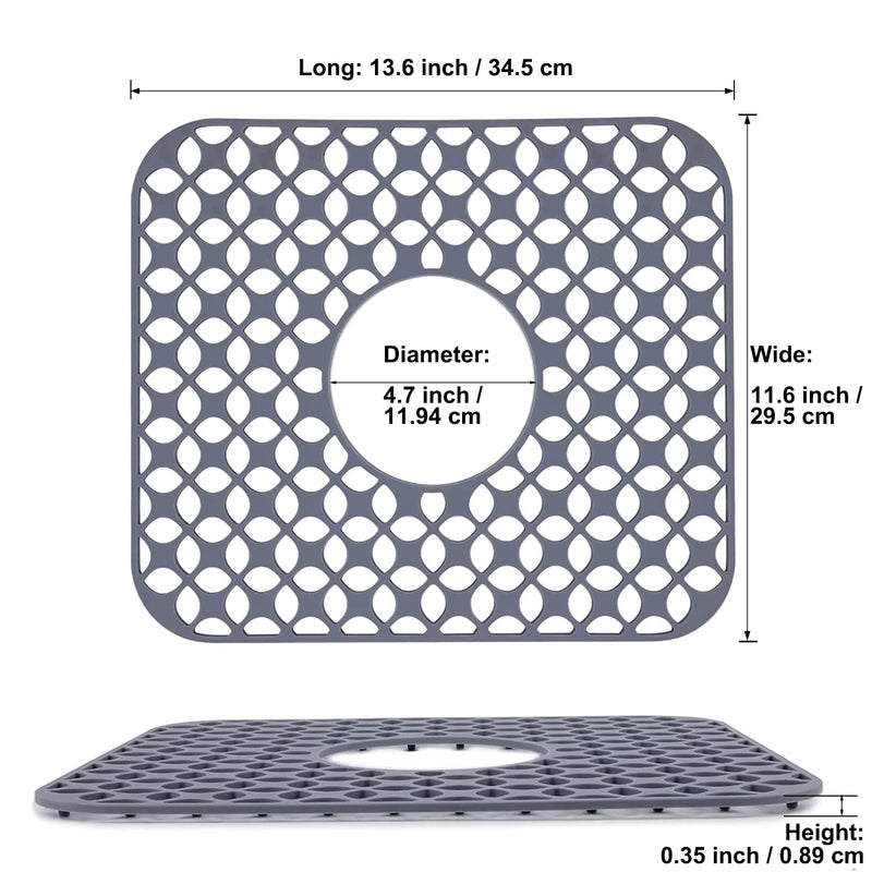 Sink Protectors for Kitchen Sink, SCITURE Sink Mats for Kitchen Stainless/Ceramic Sinks, Folding Non-slip Kitchen Sink Mat, Heat Resistant Silicone Sink Mat (1 Pcs, Grey, 13.58 ''x 11.6 '') Center Drain Sink