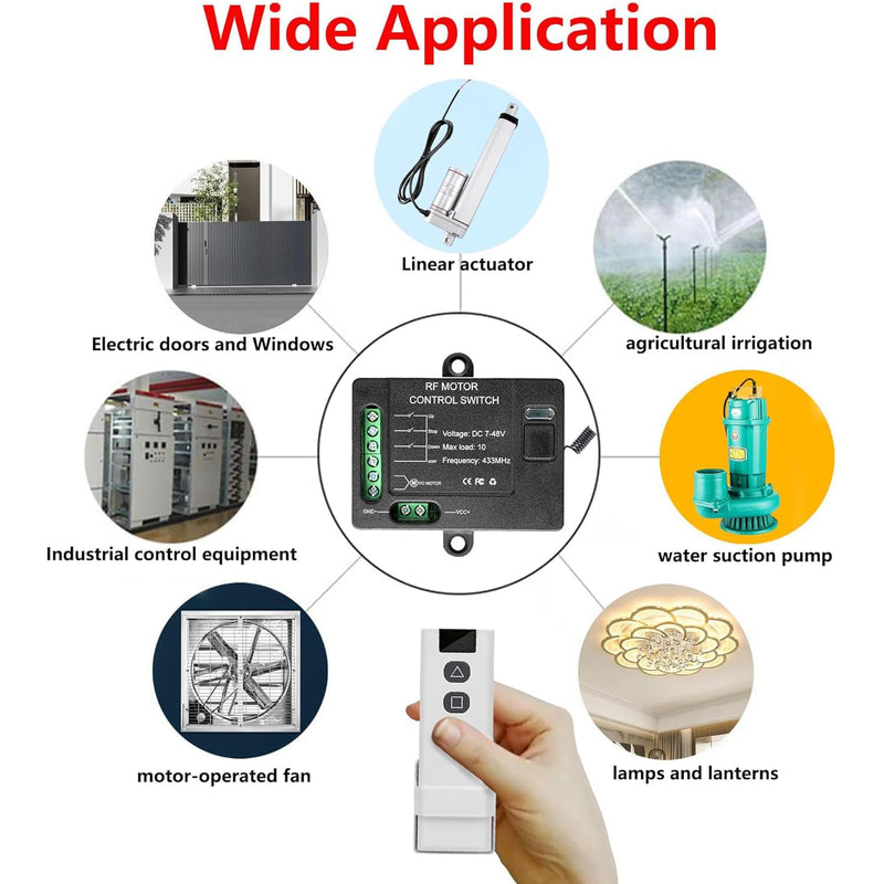 Forward Reverse Remote Control Switch,Linear Actuator 12V Remote Control Switch,DC7V-48V 10A Remote Control Switch,328 Feet Remote Control Range,for Motors,Winch Electromagnetic Relay Contactors 7V-48V DC