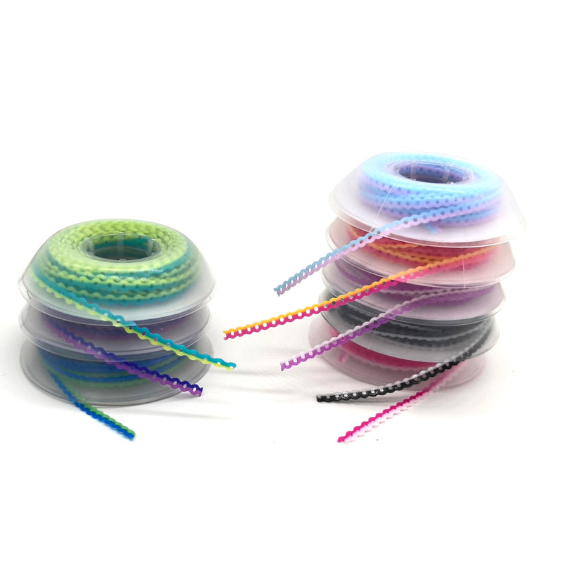 Dental Orthodontic Power Chain Mixed Color Spool Elastic Rubber Bands for Teeth Braces, 15ft/Roll (Purple&White, Closed) Purple&White