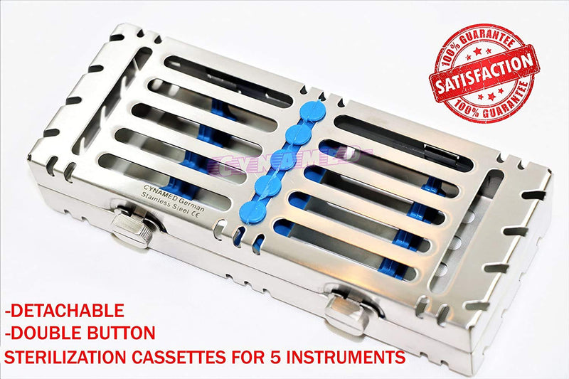 Double Button Detachable Sterilization Cassette for 5 Instruments German Stainless Blue Cynamed