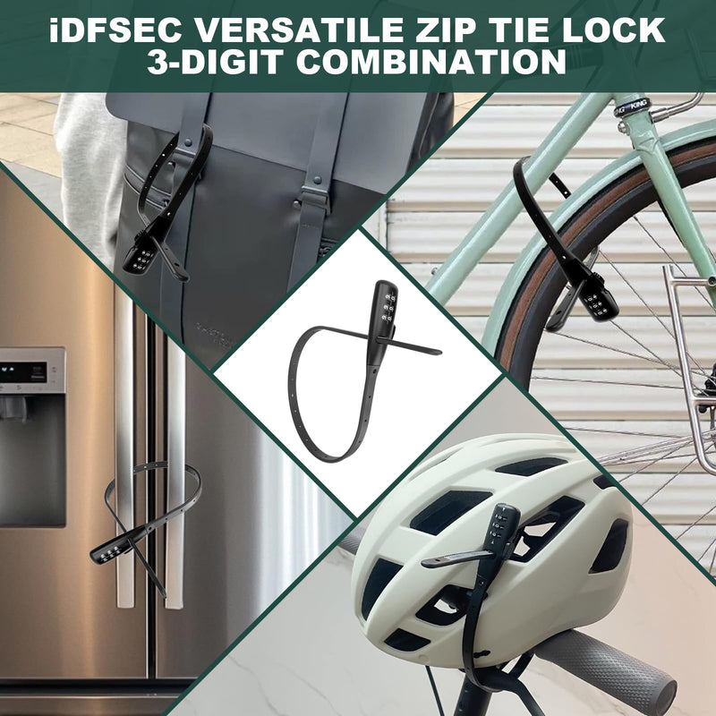 Zip Tie Bike Lock, Adjustable Cable Lock with Stainless Steel Core - Multi-Purpose Cable Lock for Securing Bike Rack, Helmets, Skis, Snowboards, Gates (2/Pack, Black) 2/pack