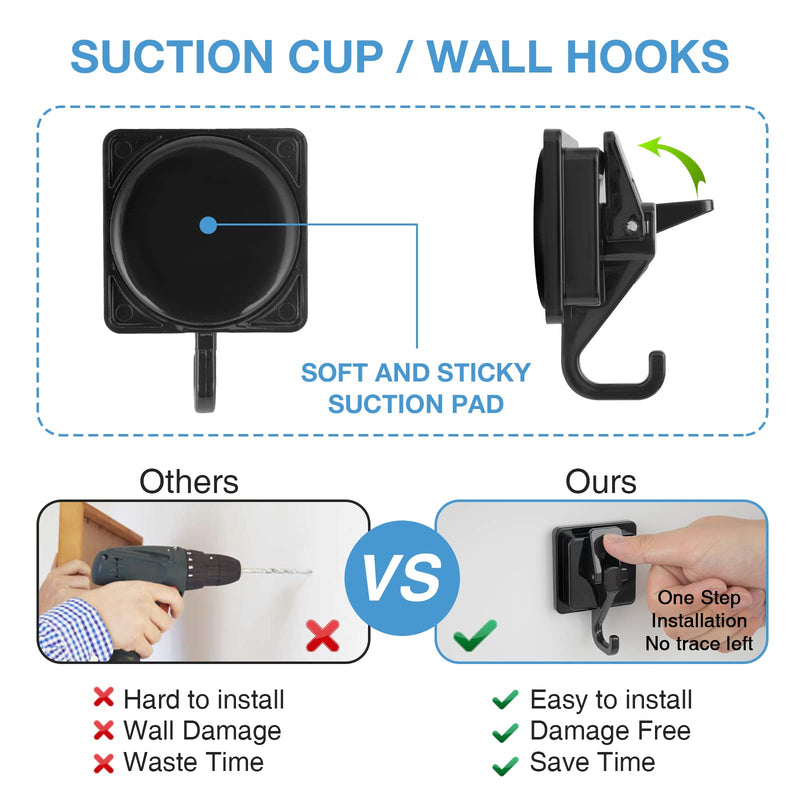 Heavy Duty Vacuum Wreath Cup Hook, Easy to Install and Remove, No Hole Punched,Black- Plated Plished Super Suction for Kitchen，Bathroom and Restroom,2Pack Black, 2Pack