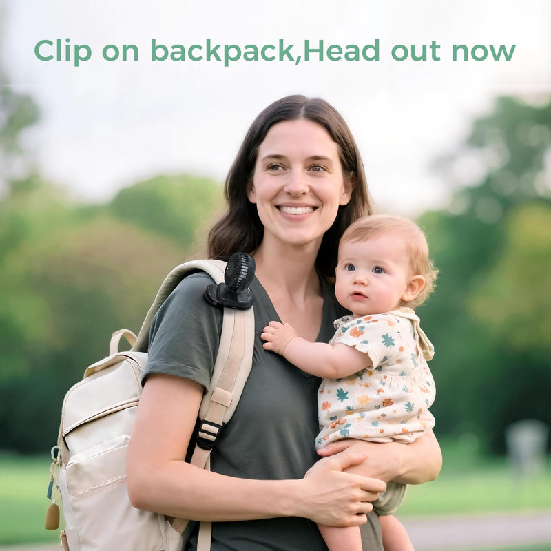 Momcozy Portable Stroller Fan with Clip | 4-Speed Mini-Fan for Carrier | Personal Fans Ultra Light 0.26lb | Gaps ≤4.5mm | Handheld Cooling | Rechargeable Rotate for Diaper Backpack/Table/Chair Black