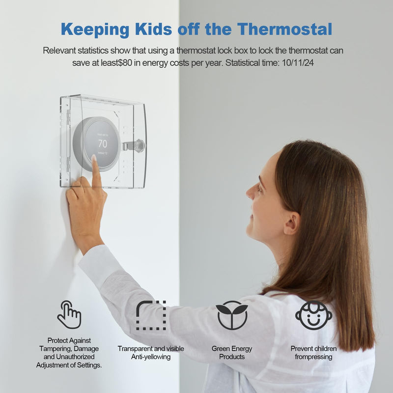 Thermostat Lock Box,Thermostat Lock Box with Key,Thermostat Guard,Transparent Thermostat Protective Cover,Compatible with Thermostats 4.88''X4.64''X1.97'' or Smaller (Square - Key lock) Square - Key lock