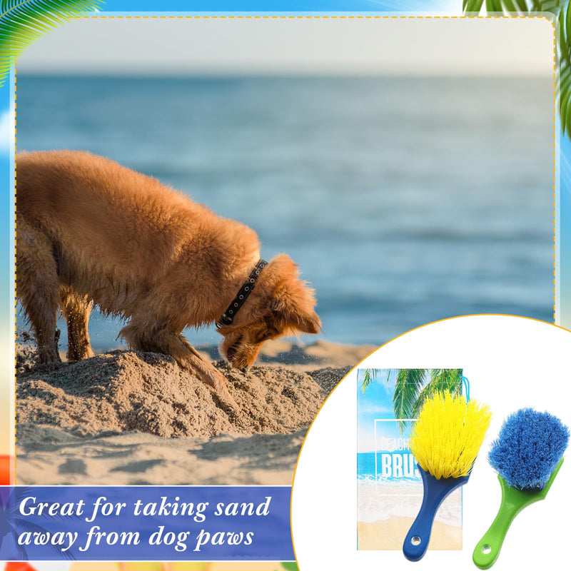 Remerry 2 Pcs Beach Sand Remover Brush with Drawstring Bag, Beach Accessories Scrub Brushes for CleaningSoft Bristle Brush for Summer Vacation Water Sports Volleyball Party (Blue and Yellow) Blue and Yellow