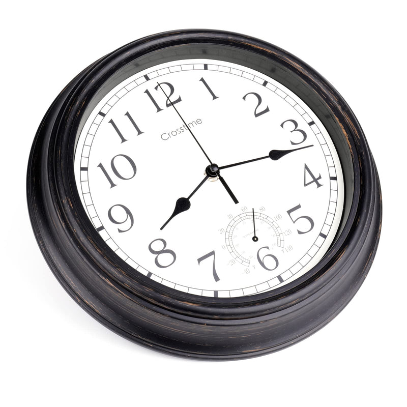 16 Inch Large Outdoor Clock Waterproof with Thermometer Retro Wall Clocks for Patio Pool Garden Home,Bronze 16" Bronze