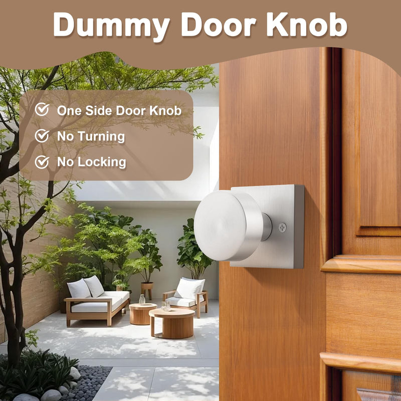 Probrico Brushed Nickel Dummy Door Knobs 2 Pack, Square Door Knobs Interior for Closet, Half Dummy Door Handles, Single Side