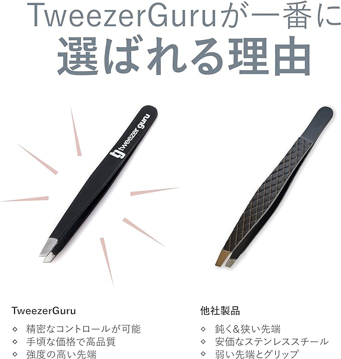 TweezerGuru Tweezers, Tweezers, Eyebrow Tweezers, Precision, Stainless Steel, Nose Hair, Beard, Blackhead, Square Plug, Exfoliating Tip, Beveled Tip, Extra Fine Point, Pack of 2 - NewNest Australia