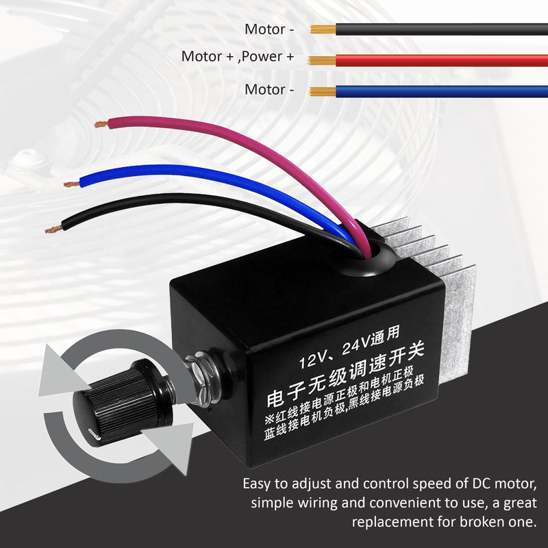DC Motor Speed Controller Universal DC 12V 24V 10A Electronic Stepless Speed Regulator Switch for Car Truck Fan Heater Control