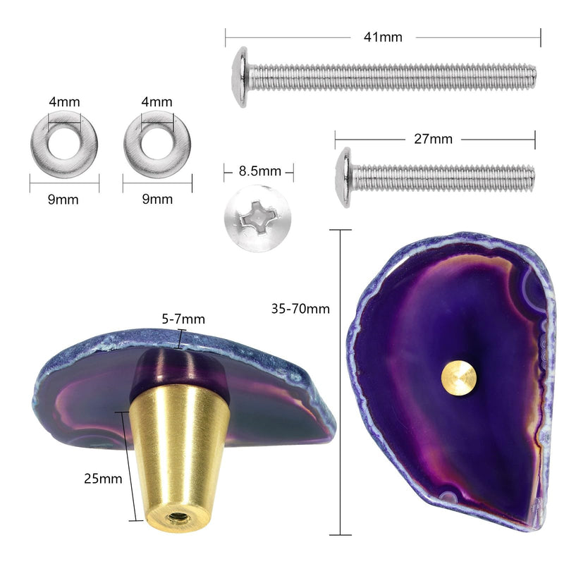 TUMBEELLUWA 4 PCS Purple Agate Slice Cabinet Knobs for Kitchens & Bathroom | Unique Single Hole Drawer Pulls, Easy to Install, Polished Stone Knobs for Cabinets Drawers Dressers, Housewarming Gift