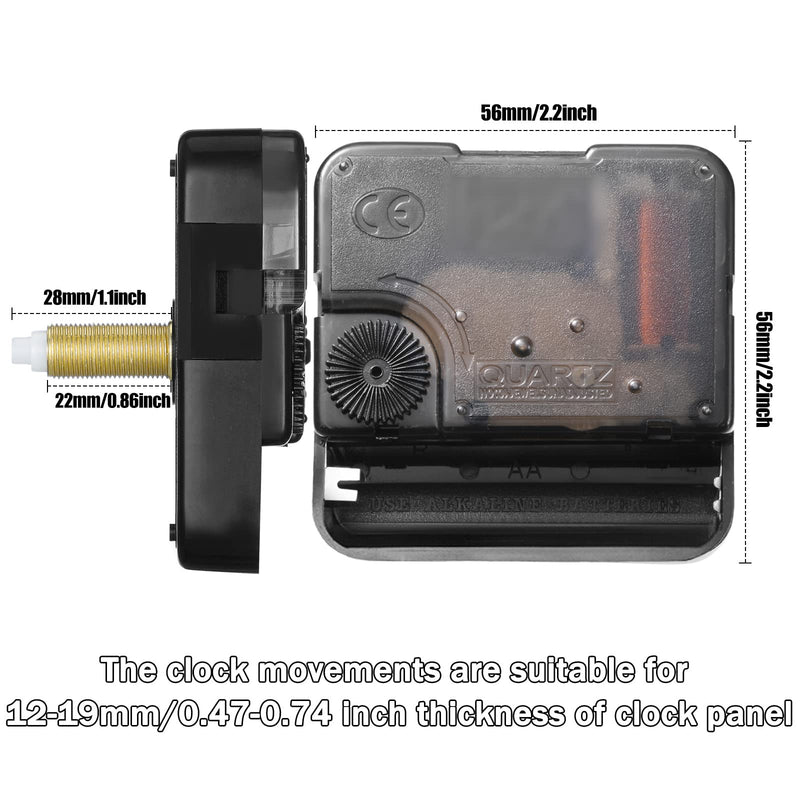 6 Pieces High Torque Long Shaft Clock Movement Mechanism with Pasters, Hooks and 6 Different Pairs of Hands Clock Repair Parts Replacement (28 mm/ 1.10 Inches) 28 mm