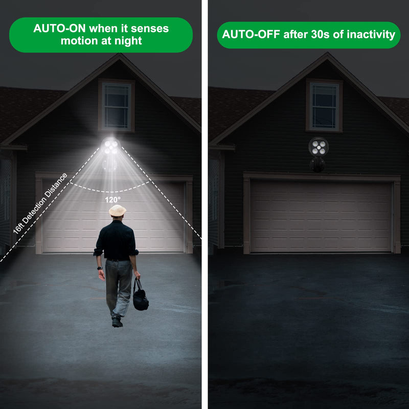 Motion Sensor Outdoor Lights, Battery Operated Outdoor Light, 600LM Motion Detector Lights for Outside, 6000K LED Security Light Battery Powered Spotlight for House Wall, Black(2 Pack) 2 pack