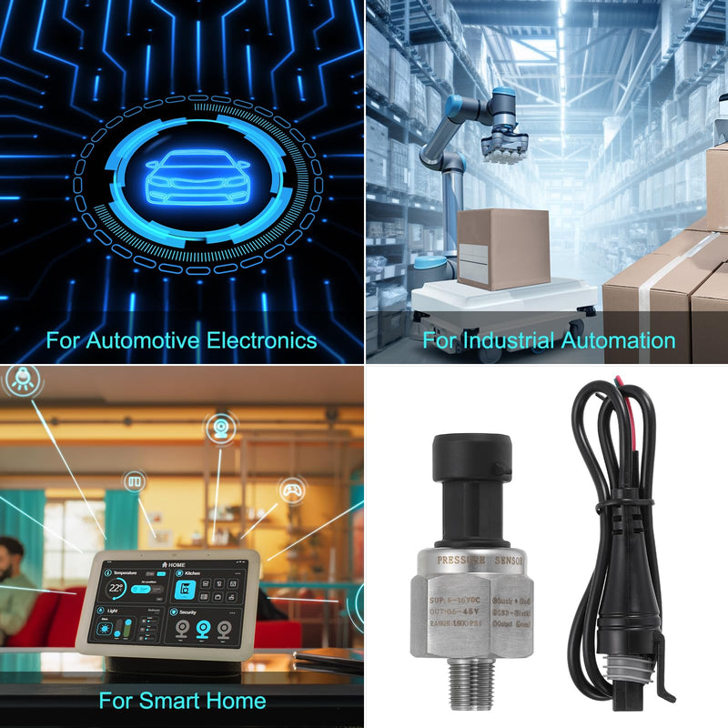 MECCANIXITY Pressure Transducer Sender Sensor with Connector, 1/8" NPT 1600 PSI Stainless Steel Pressure Transmitter for Oil Fuel Water Air