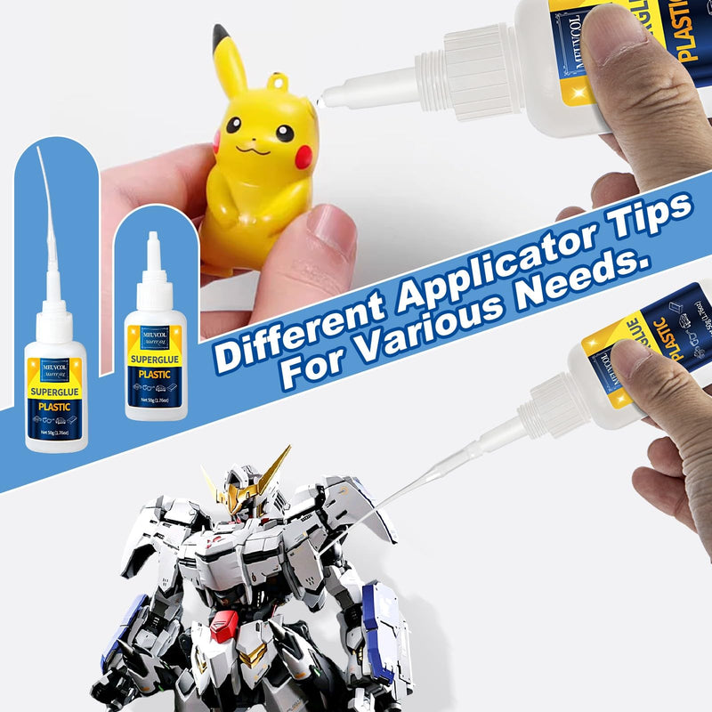 Super Glue for Plastic 100g, Heavy Duty Plastic Glue Model Kit for Legos and Miniature, Strongest Plastic Adhesive Bonder for PLA, 3D Print, Car, ABS, PVC, Acrylic, Craft, Best Plastic Glue