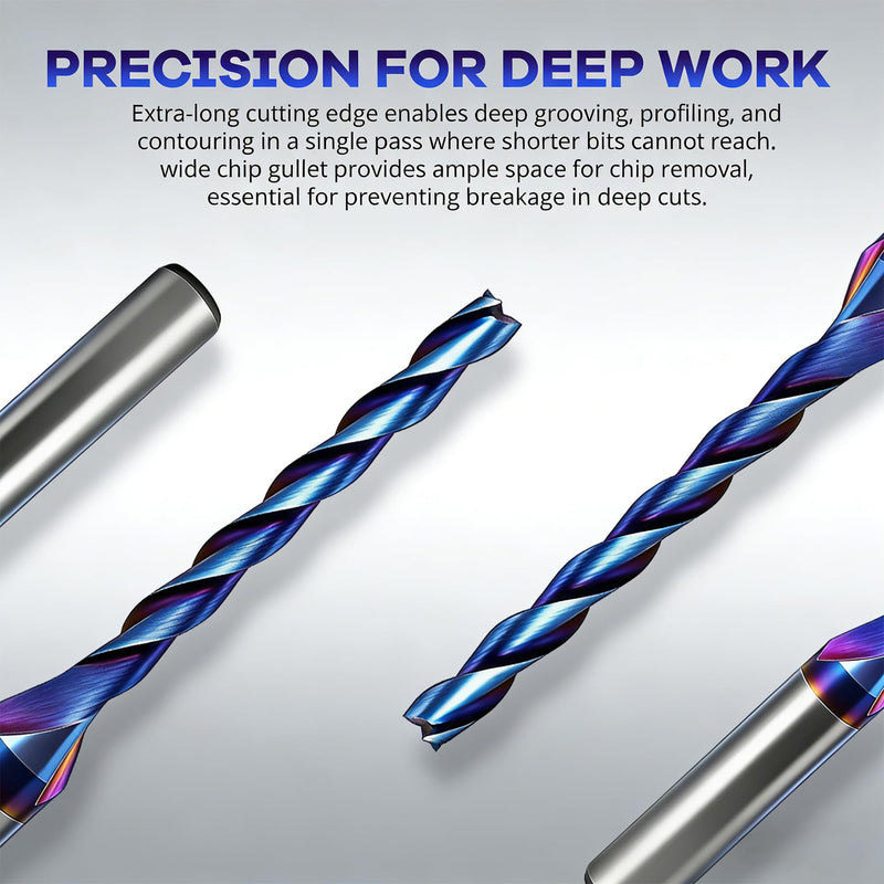CNC Router Bit 1/8 inch Cutting Dia, 1/4 inch Shank, 3 Flutes Upcut Spiral Router Bit, Solid Carbide End Mill with Nano Blue Coating for Wood PVC Carving Engraving (2 Pack) 2 Pack