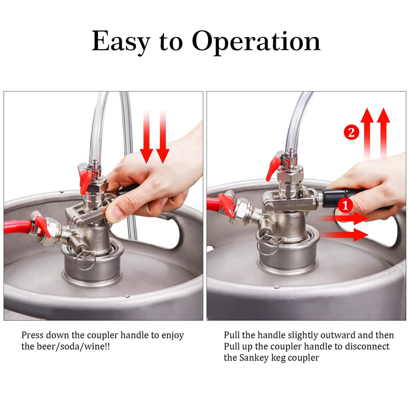 Keg Coupler 304 Stainless Steel Probe Sankey Keg Coupler D System Keg Tap for Kegerator 5/16 Barbs G5/8 Nuts US Sanke D Beer Coupler Beer Keg Coupler D Coupler Keg Tap for Beer