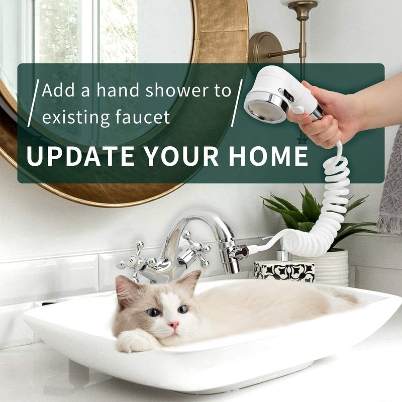 ZCONIEY Sink Faucet Sprayer Attachment, Shower Head Attaches To Tub Faucet, Dog Bathing Hose Shower Set for Laundry Bathroom Kitchen b-white