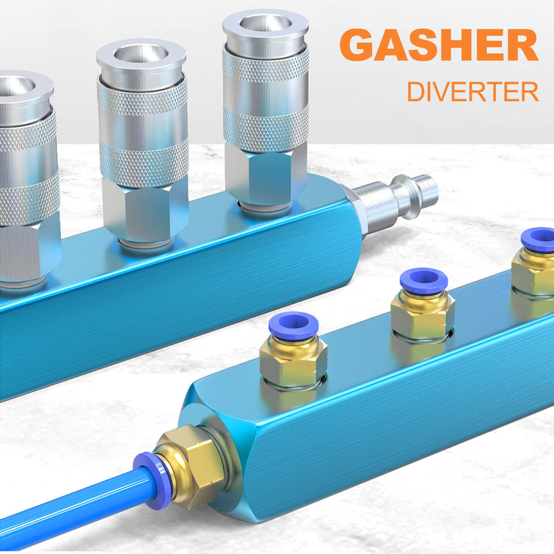 GASHER 4PCS Aluminum 3 Way 6 Port Pneumatic Manifold Air Distribution Block Splitter 1/4" Output Port 1/4" Supply Port 3 Way-6 Port 4