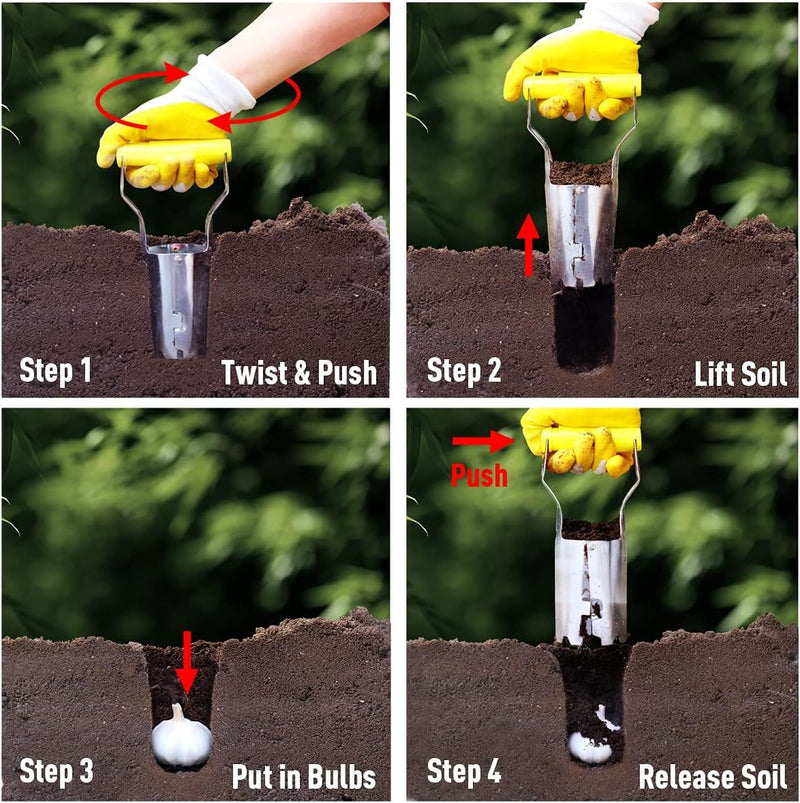 Jardineer Bulb Planter Tool Long Handle and Small Flowers Transplanter Tool, 3PCS Bulb Planting Set for Tulips, Daffodils, Lily
