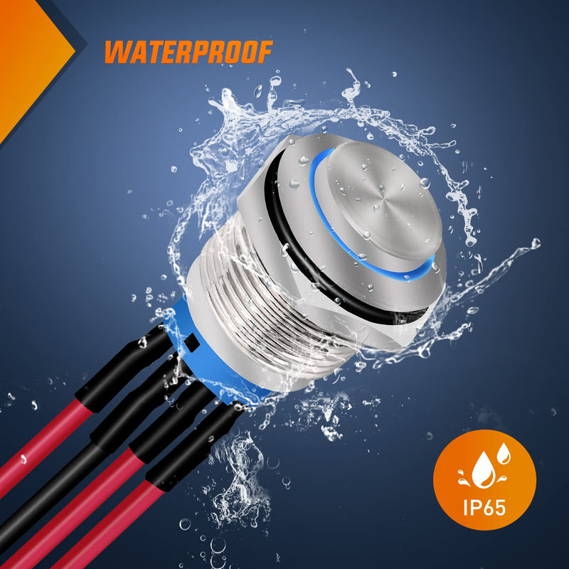 Nilight 12mm Push Button Switch 5PCS with Pre Wired Harness 12V 24V Stainless Steel Self Locking Latching LED Round Switches SPDT 4Pin Waterproof Metal Switch for Boats Cars Truck 5Pcs 12mm Switch