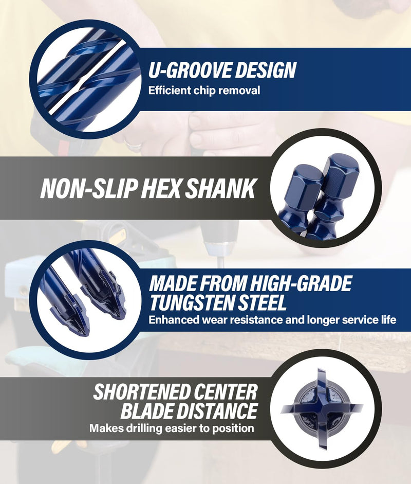17Pcs Serrated Masonry Drill Bit Set with Bit Holder, 1/4 to 9/16 Inch Four Blade Serrated Eccentric Drill Bits Kit, Carbide Four-Edge Drill Bits for Tile Glass Brick Plastic Wood