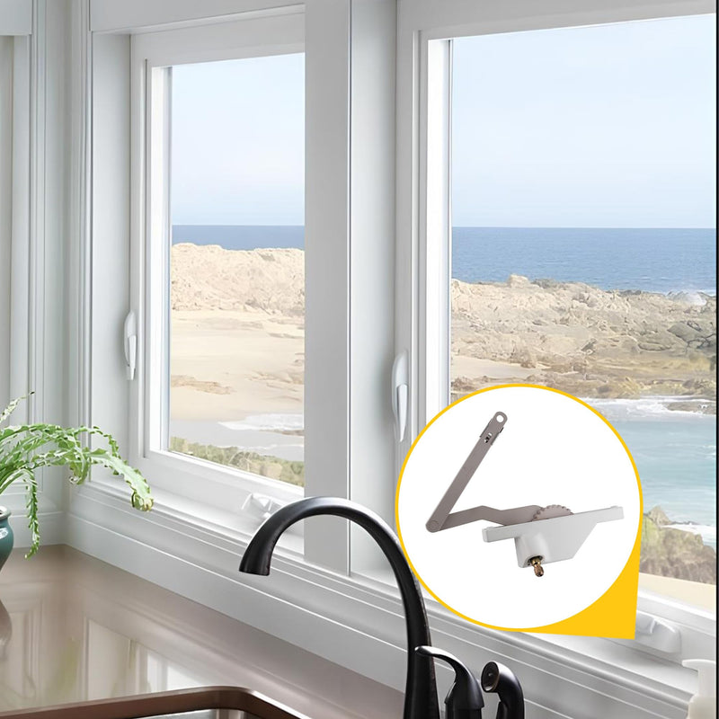 Brixwell Dyad Casement Window Operator Left Hand, White Finish, Metal Truth Style Dual Arm Mechanism, 5" Base, 6-11/16" Arm Length, Fit Awning Window Operator, Truth Window Crank, and Casement Systems