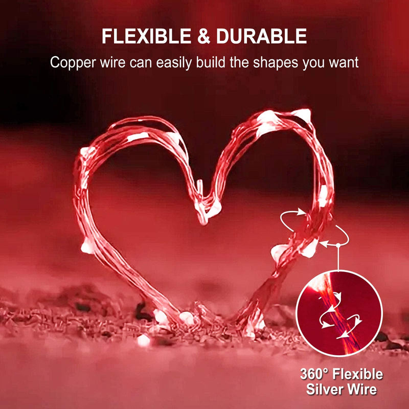JMEXSUSS 4 Pack 50 LED Red Valentine Day Lights Battery Operated, 16.1ft Red Fairy Lights, Mini String Lights for Valentine Wedding Party Bedroom Decorations 4*50LED