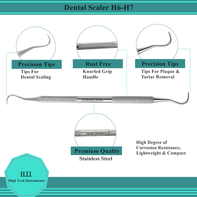 6 Dental Sickle Scalers Double Ended Probes for Professional Teeth Cleaning Calculus Plaque & Tartar Remover - Made of Stainless Steel for Oral Care with Knurled Handle, Different Double Ended Picks Silver