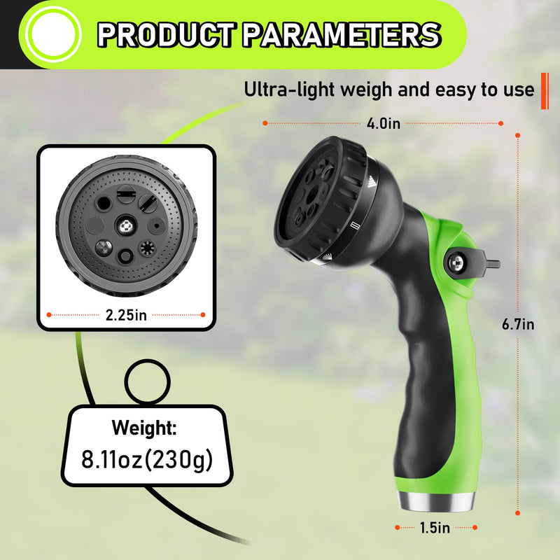 SPECILITE Garden Hose Nozzle with 8 Adjustable Spray Patterns, ABS Hose Sprayer Nozzles with Thumb Control On Off Valve for Easy Flow Control, Use for Watering Plants & Lawns, Washing Cars & Pets