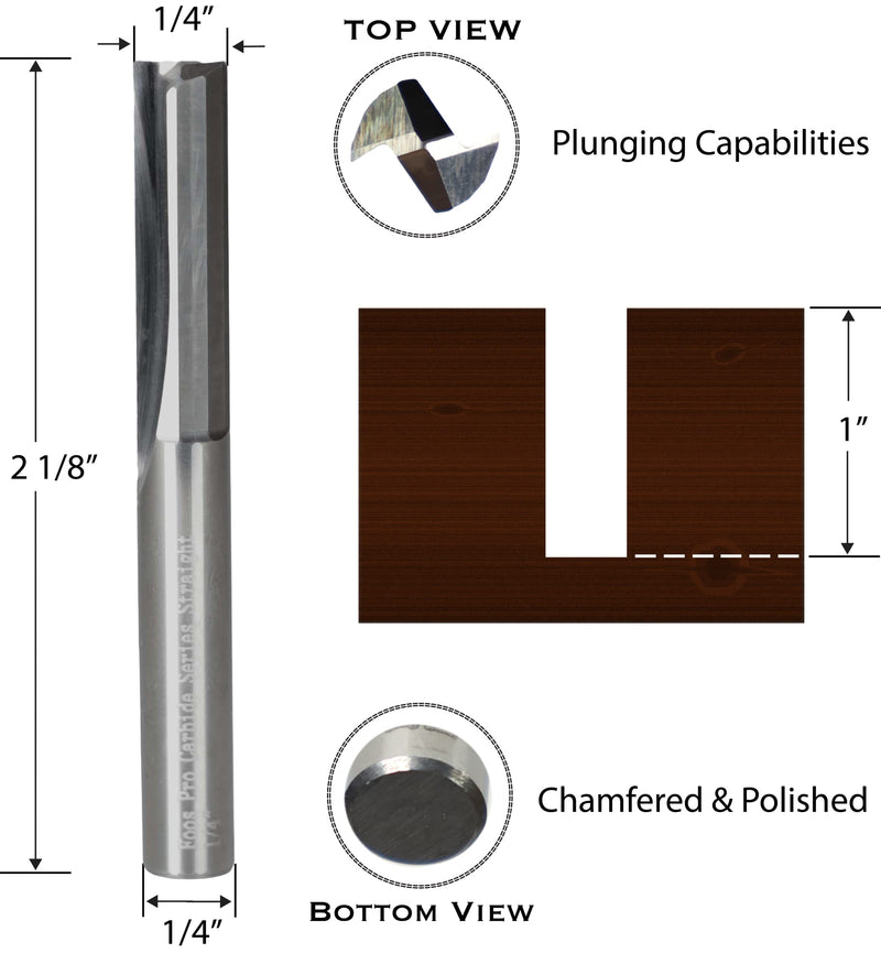 Foos Straight Carbide Router bits - 1/4” Shank - USA Veteran Owned (1/4" Cutting Diameter) 1/4" Cutting Diameter